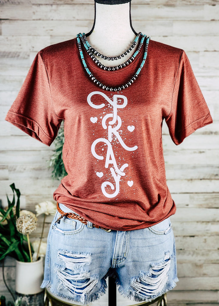 Heather Clay Pray Short Sleeve Graphic Tee tcc graphic tee The Cinchy Cowgirl   