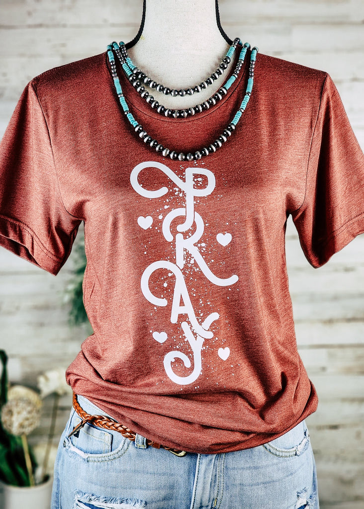 Heather Clay Pray Short Sleeve Graphic Tee tcc graphic tee The Cinchy Cowgirl   