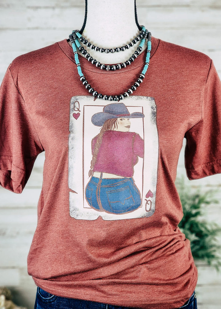 Heather Clay Queen Cowgirl Short Sleeve Graphic Tee tcc graphic tee The Cinchy Cowgirl   