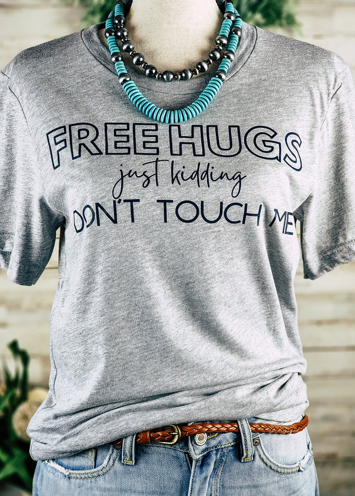 Heather Grey Free Hugs Short Sleeve Graphic Tee tcc graphic tee The Cinchy Cowgirl   