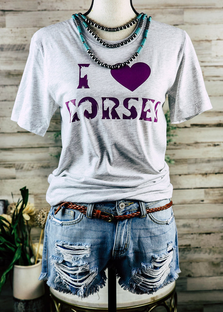 Ash Grey I Love Horses Short Sleeve Graphic Tee tcc graphic tee The Cinchy Cowgirl   