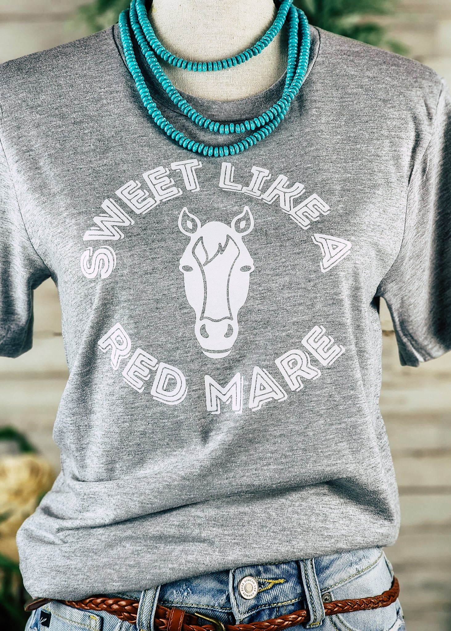 Heather Grey Sweet Like A Red Mare Short Sleeve Graphic Tee tcc graphic tee The Cinchy Cowgirl   