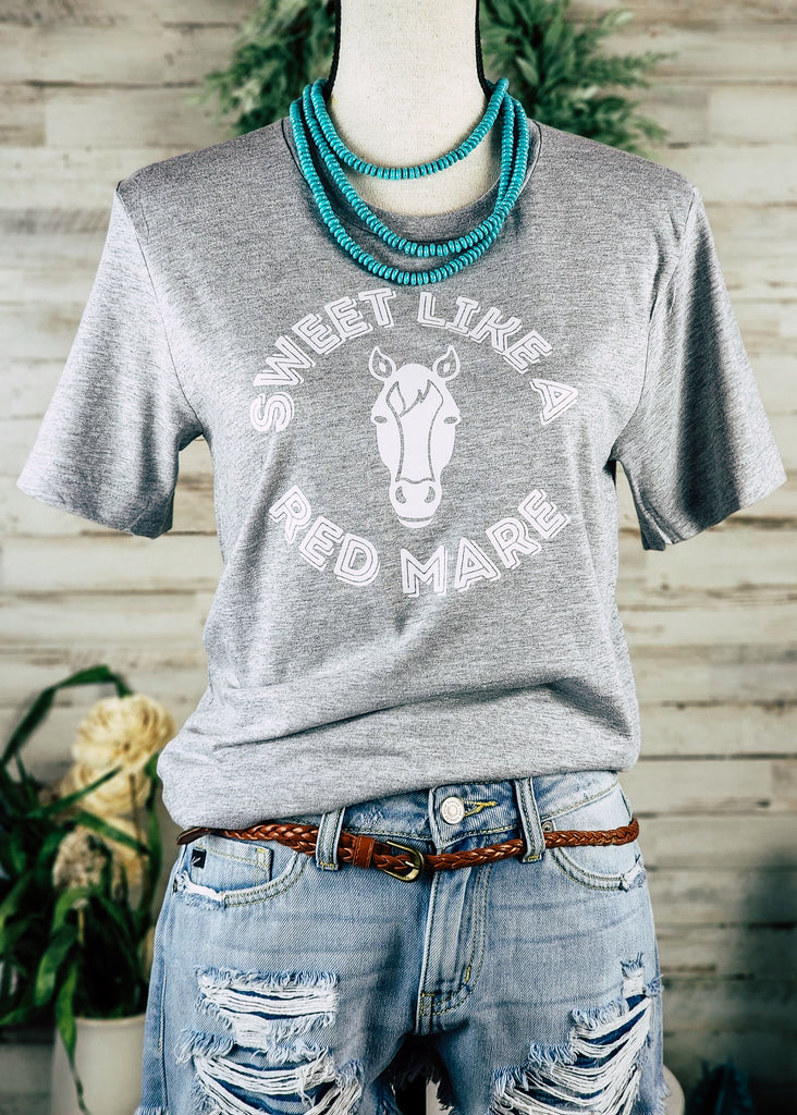 Heather Grey Sweet Like A Red Mare Short Sleeve Graphic Tee tcc graphic tee The Cinchy Cowgirl   