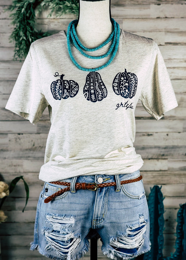 Heather Natural Grateful Pumpkin Short Sleeve Graphic Tee tcc graphic tee The Cinchy Cowgirl   