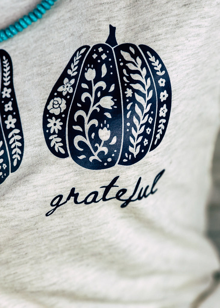 Heather Natural Grateful Pumpkin Short Sleeve Graphic Tee tcc graphic tee The Cinchy Cowgirl   