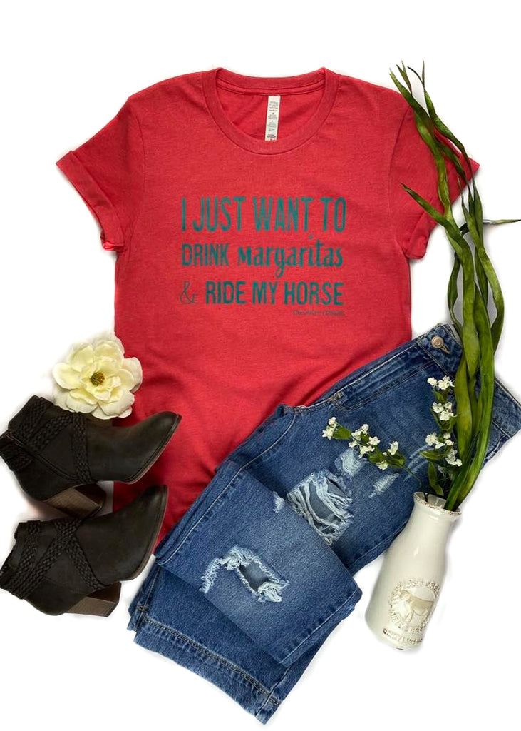 Heather Red Drink Margaritas & Ride My Horse Short Sleeve Tee tcc graphic tee The Cinchy Cowgirl   