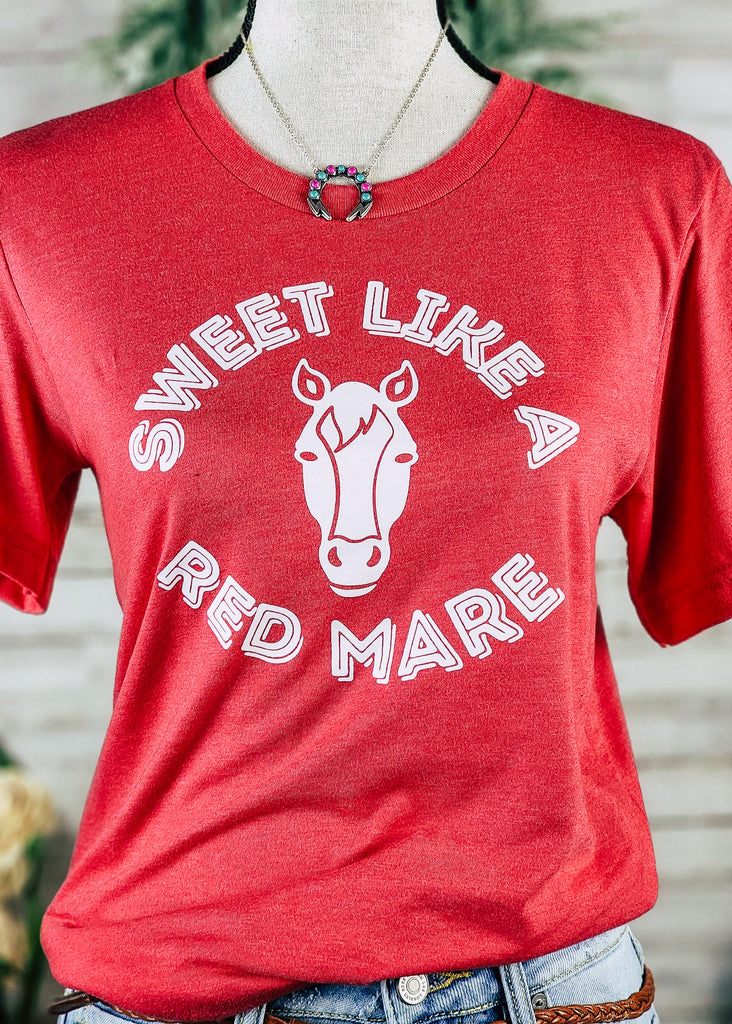 Heather Red Sweet Like A Red Mare Graphic Tee Horse Color Shirt Printify S  