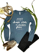 Heather Slate Just Chasin' Cows Long Sleeve Graphic Tee graphic tee long sleeve The Cinchy Cowgirl   