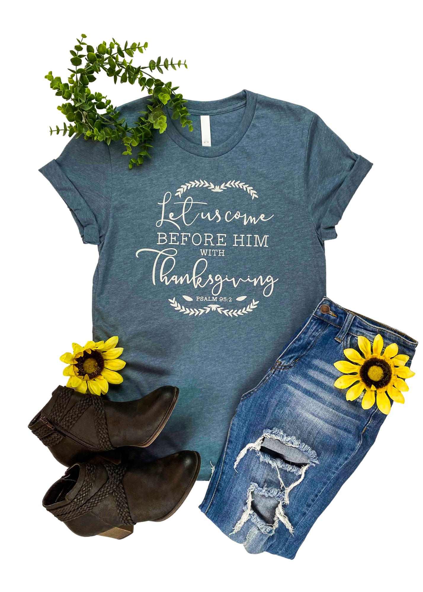 Heather Slate Psalm 95:2 Graphic Tee tcc graphic tee The Cinchy Cowgirl   