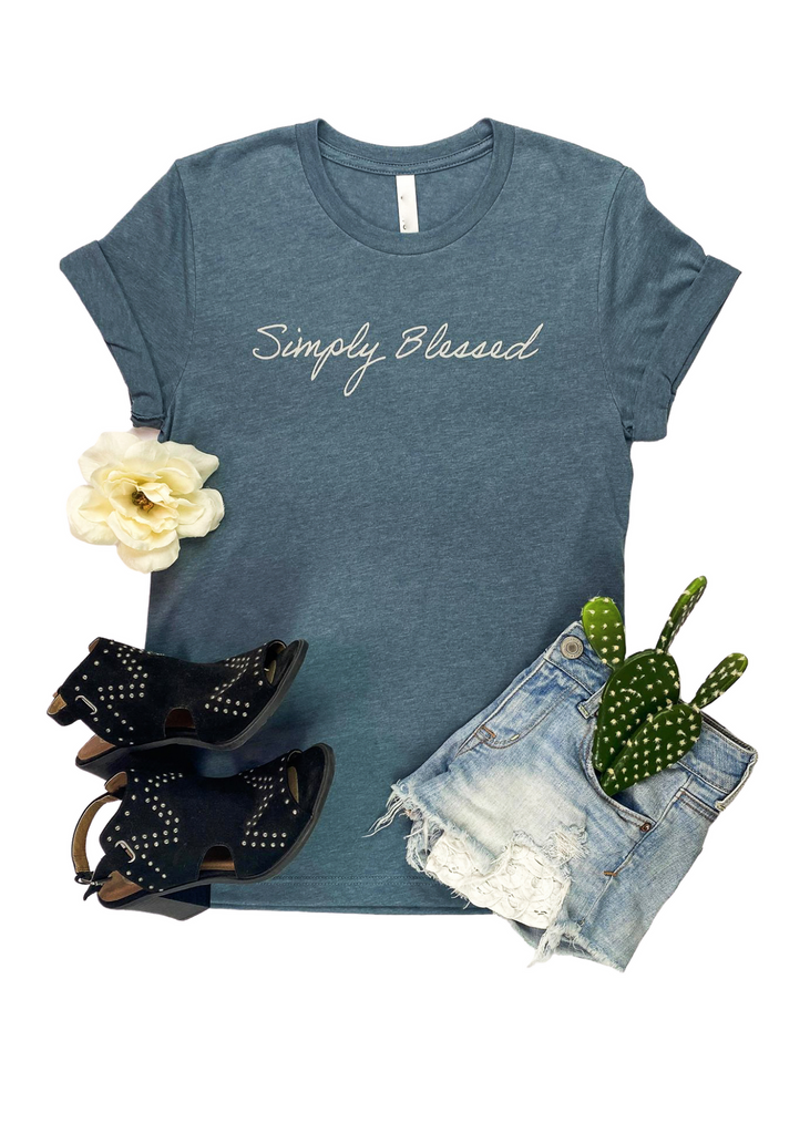 Heather Slate Simply Blessed Short Sleeve Graphic Tee tcc graphic tee The Cinchy Cowgirl   