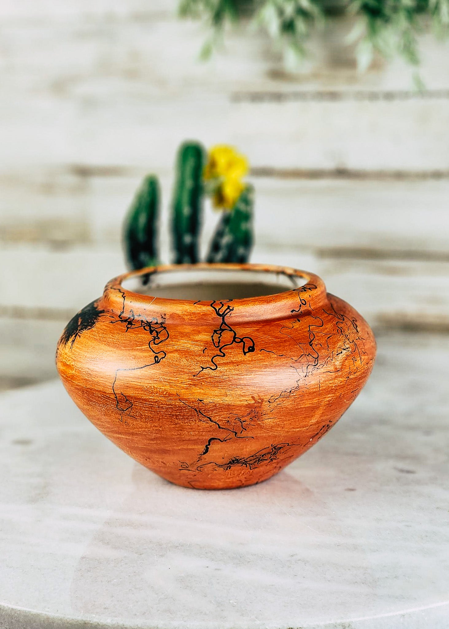 Horse Hair Burnt Orange Bowl Horse Hair Pottery Mike Tarter   
