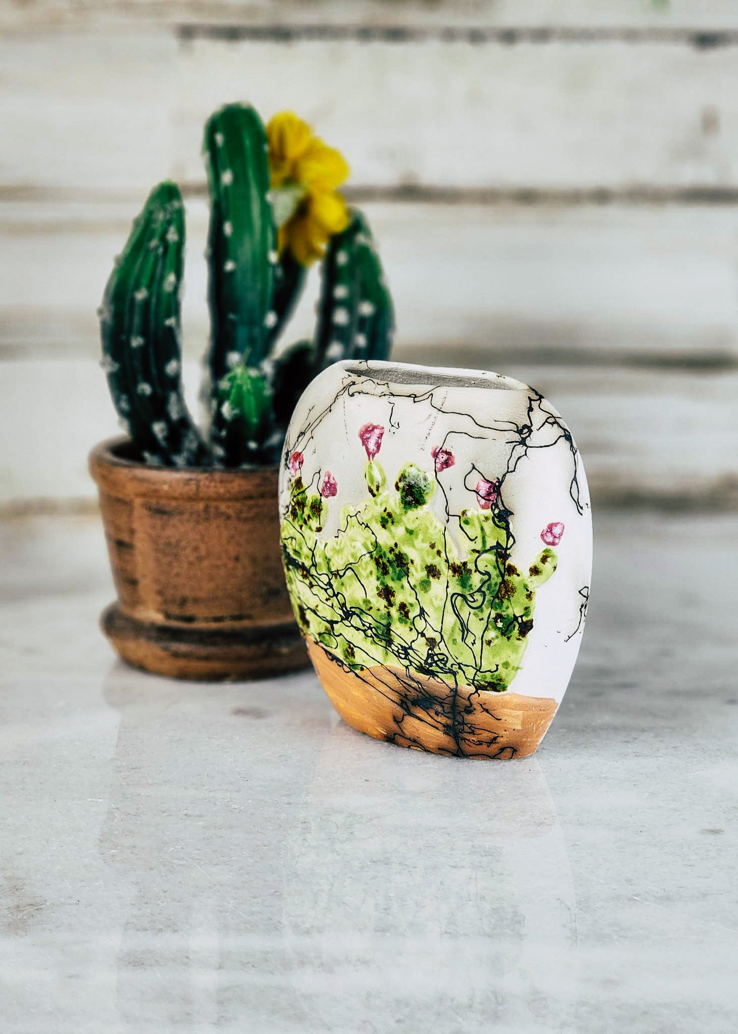 Horse Hair Lime Cactus Pillow Vase Horse Hair Pottery Mike Tarter   