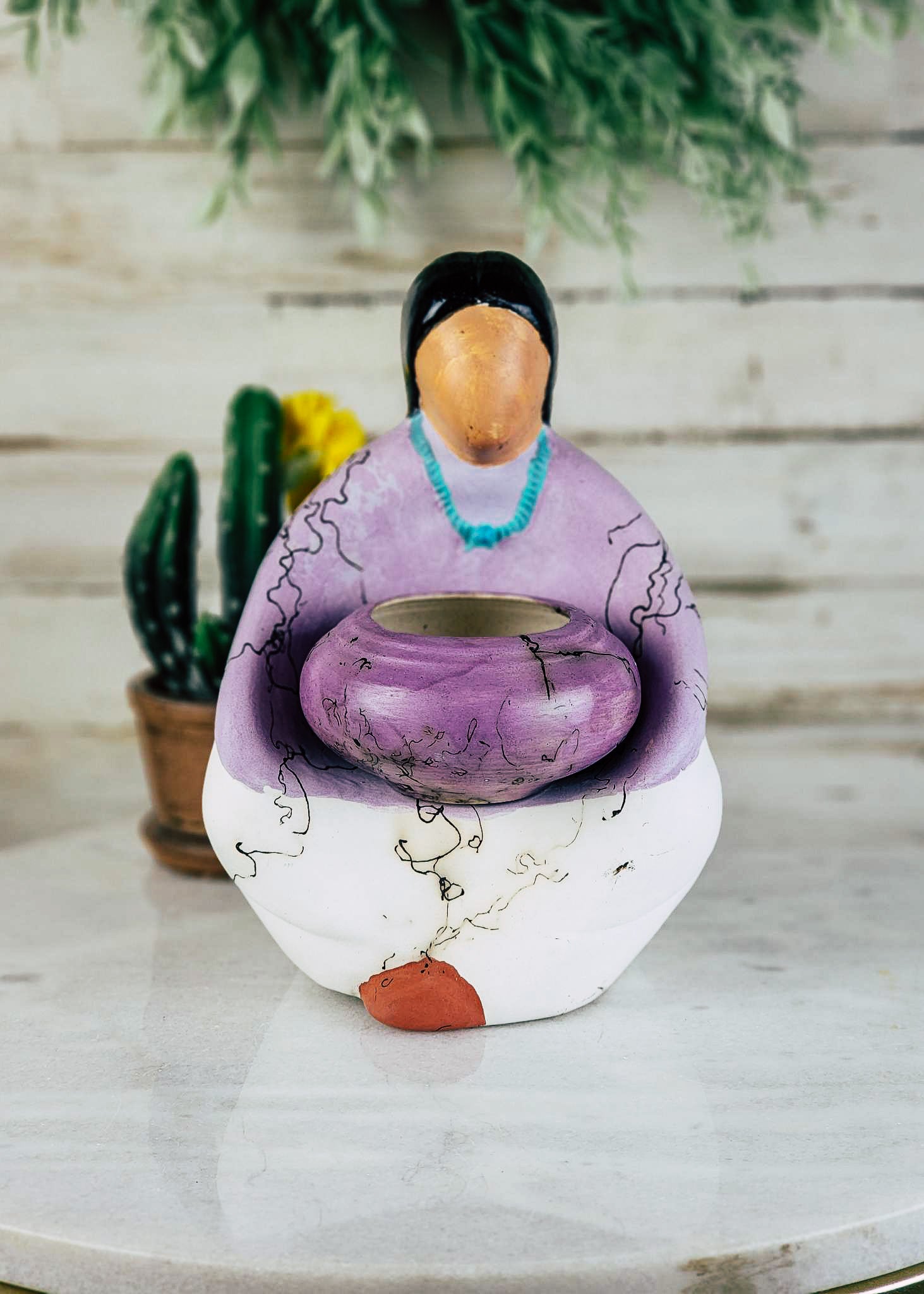 Horse Hair Keeper Of The Flame with Bowl Horse Hair Pottery Mike Tarter   