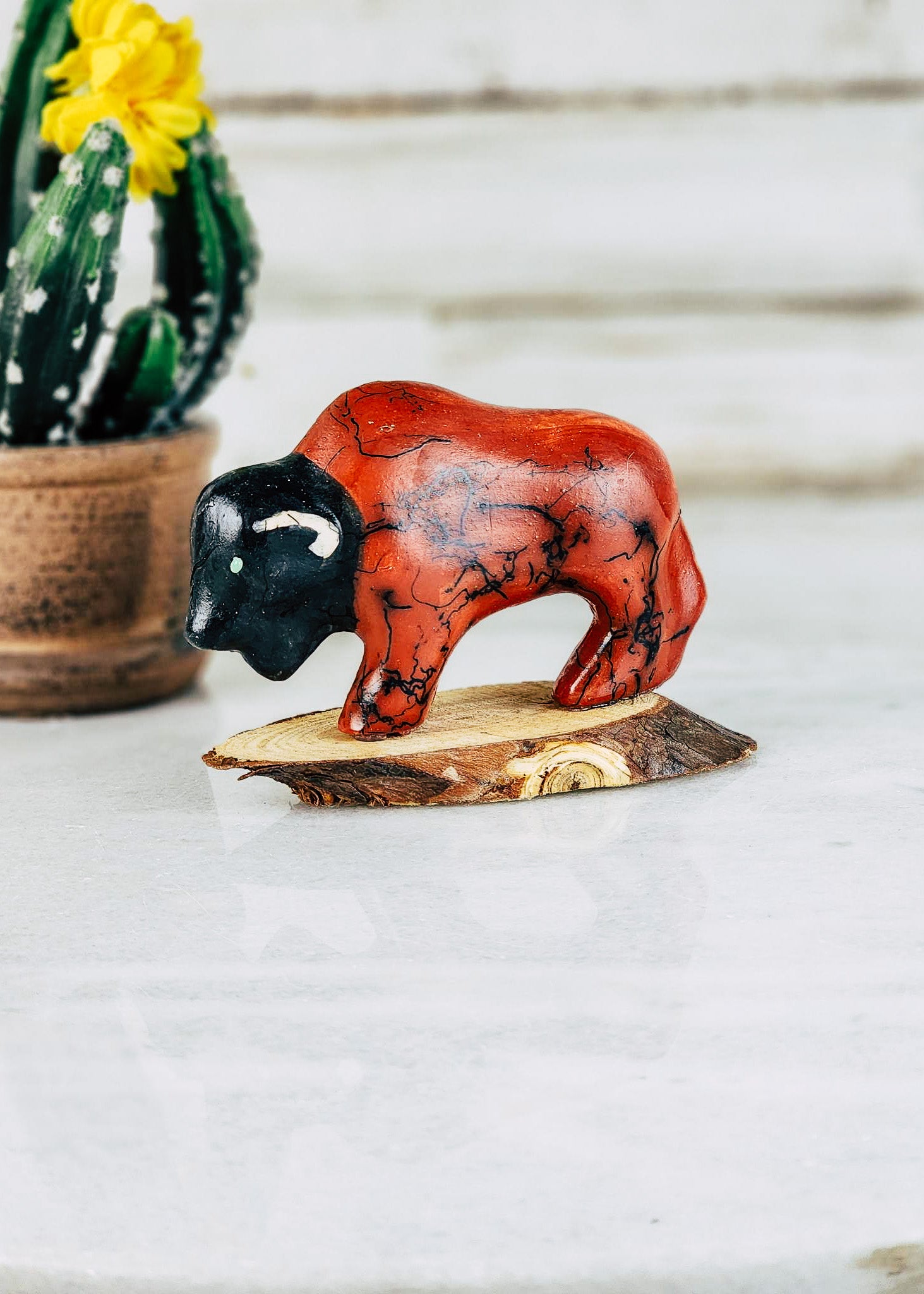 Horse Hair Small Buffalo with Stand Horse Hair Pottery Mike Tarter   