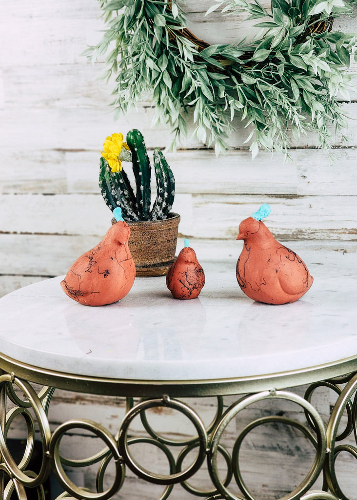 Horse Hair Terracotta Quail Set Horse Hair Pottery Mike Tarter   