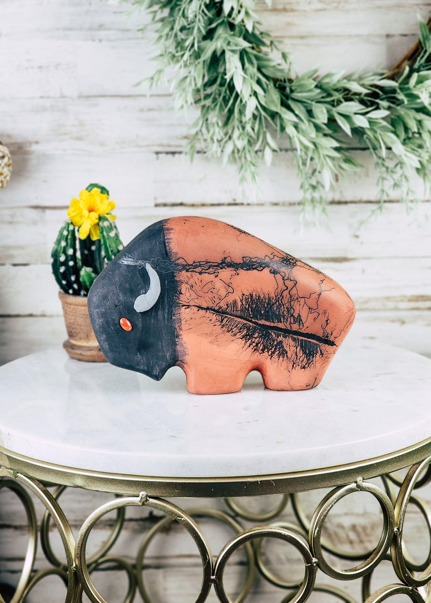 Horse Hair Terracotta & Coral Buffalo Horse Hair Pottery Mike Tarter   