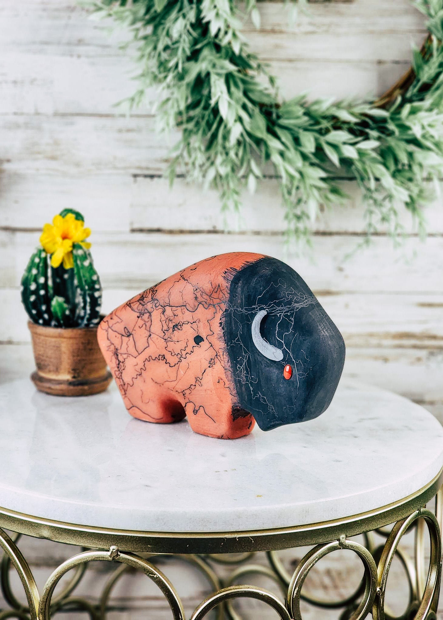 Horse Hair Terracotta & Coral Buffalo Horse Hair Pottery Mike Tarter   