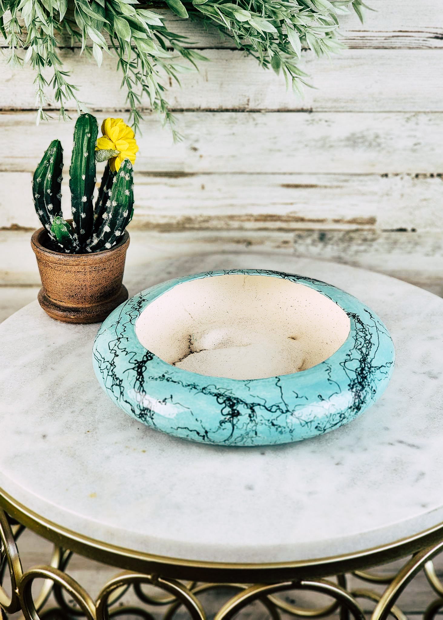 Horse Hair Turquoise Succulent/Trinket/Floral Bowl Horse Hair Pottery Mike Tarter   