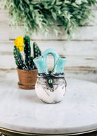 Horse Hair Turquoise & White Wedding Vase Horse Hair Pottery Mike Tarter   