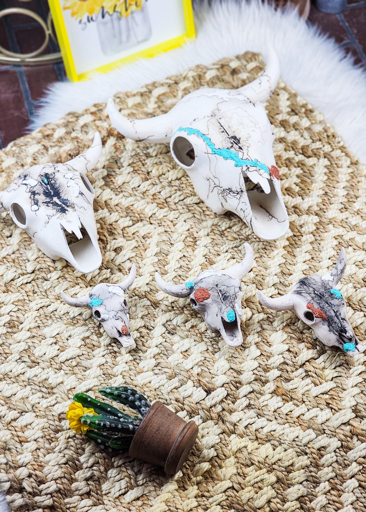 Horse Hair White Steer Skulls (Various Sizes) Horse Hair Pottery Mike Tarter   