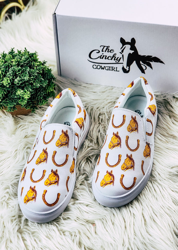 Horse Heaven Slip On Sneaker Shoes POD Slip On The Cinchy Cowgirl   