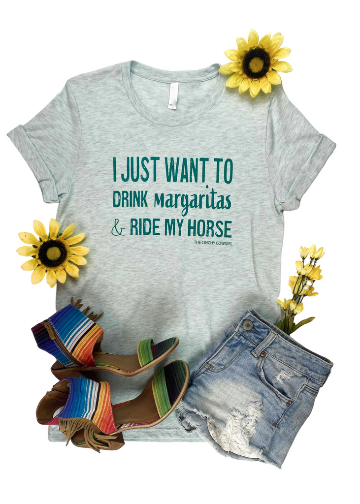 Ice Blue Drink Margaritas & Ride My Horse Short Sleeve Tee tcc graphic tee The Cinchy Cowgirl   