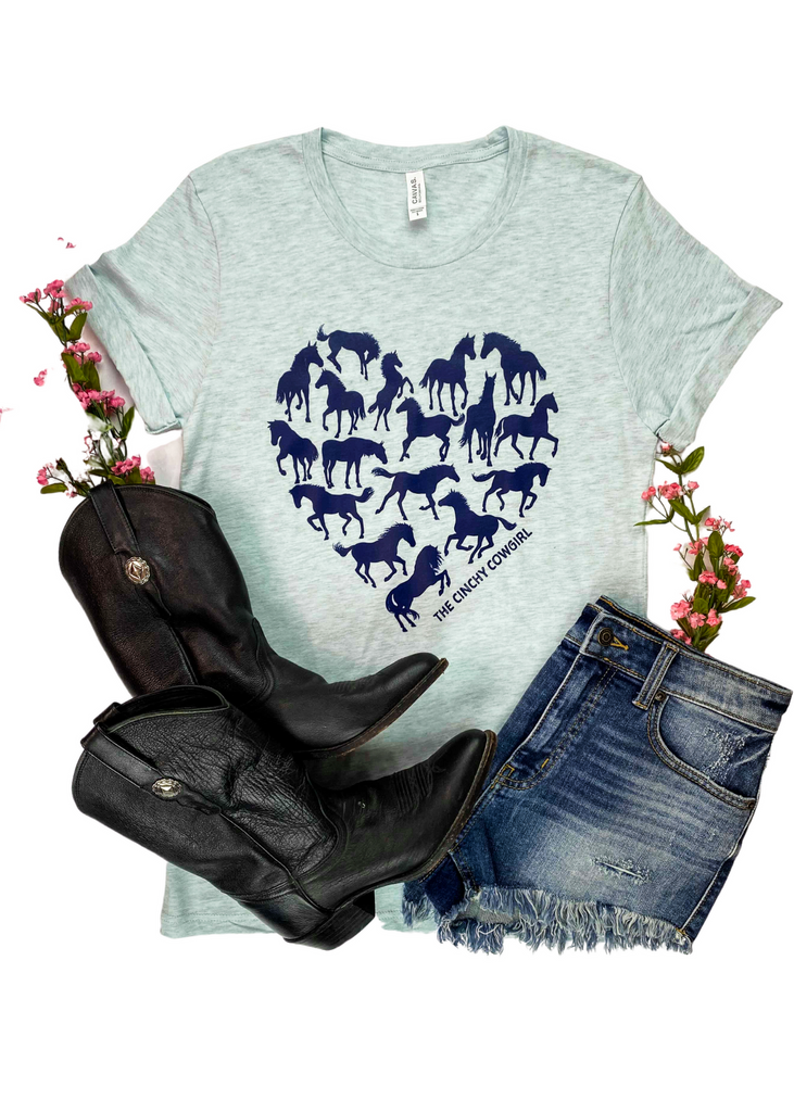 Ice Blue Horse Heart Short Sleeve Tee tcc graphic tee The Cinchy Cowgirl   