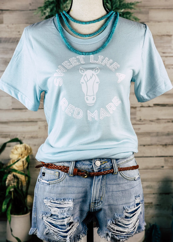 Ice Blue Sweet Like A Red Mare Short Sleeve Graphic Tee tcc graphic tee The Cinchy Cowgirl   