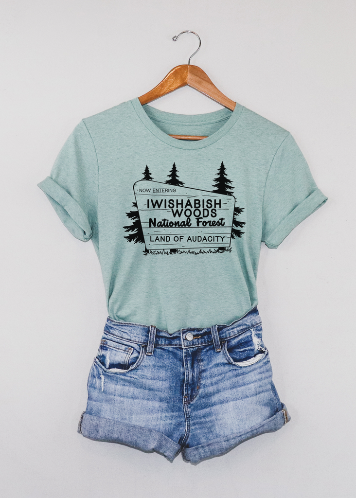 Iwishabishwoods Short Sleeve Tee [4 Colors] tcc graphic tee - $19.99 The Cinchy Cowgirl Small Dusty Blue 