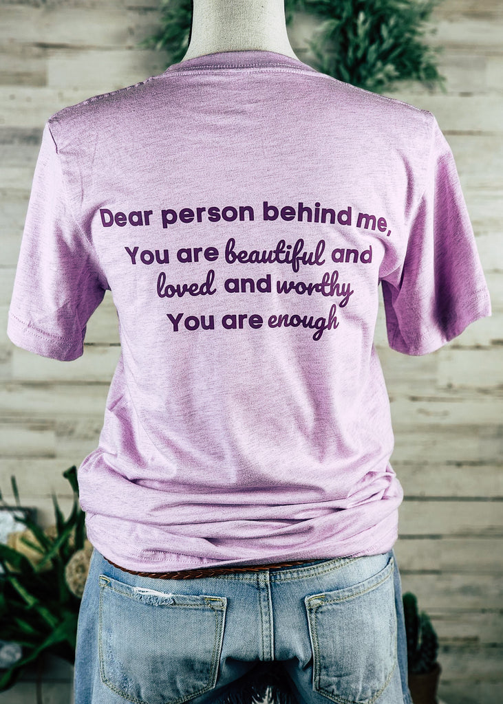 Lilac Dear Person Behind Me Short Sleeve Graphic Tee tcc graphic tee The Cinchy Cowgirl   