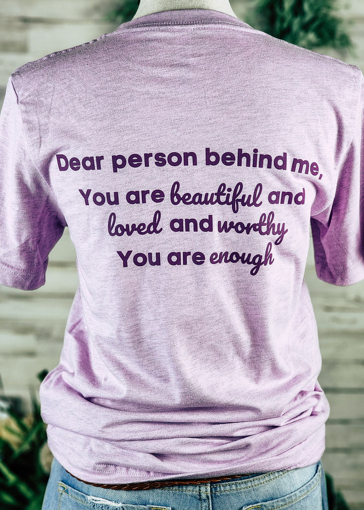 Lilac Dear Person Behind Me Short Sleeve Graphic Tee tcc graphic tee The Cinchy Cowgirl   