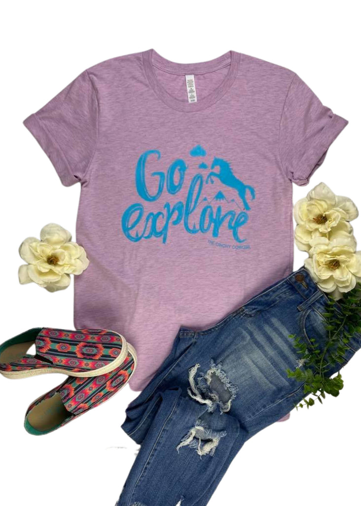 Lilac Go Explore Short Sleeve Tee tcc graphic tee The Cinchy Cowgirl   