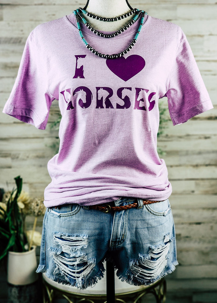 Lilac I Love Horses Short Sleeve Graphic Tee tcc graphic tee The Cinchy Cowgirl   