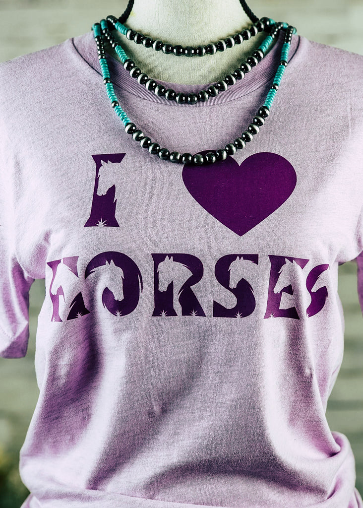 Lilac I Love Horses Short Sleeve Graphic Tee tcc graphic tee The Cinchy Cowgirl   
