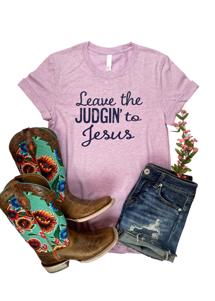 Lilac Leave the Judgin' to Jesus Short Sleeve Graphic Tee tcc graphic tee The Cinchy Cowgirl   