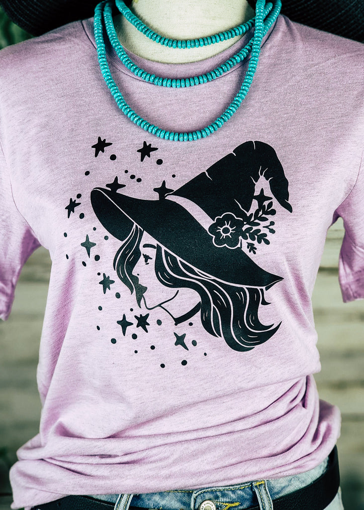 Lilac Starry Witch Short Sleeve Graphic Tee tcc graphic tee The Cinchy Cowgirl   