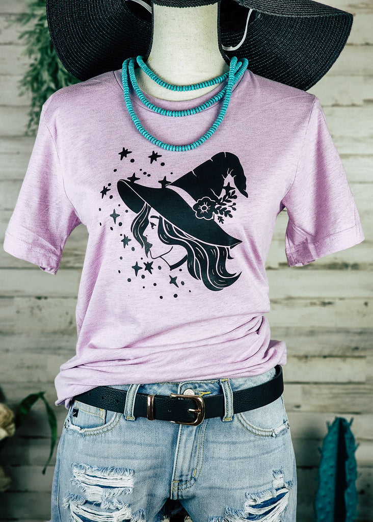 Lilac Starry Witch Short Sleeve Graphic Tee tcc graphic tee The Cinchy Cowgirl   