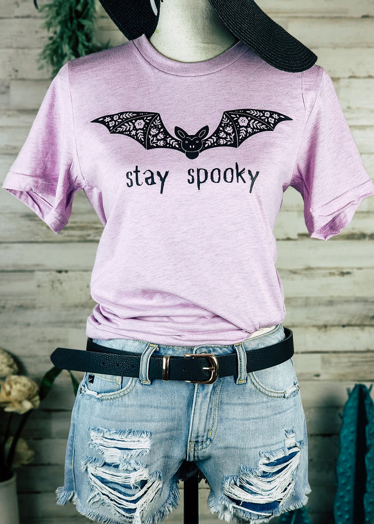 Lilac Stay Spooky Sleeve Graphic Tee tcc graphic tee The Cinchy Cowgirl   