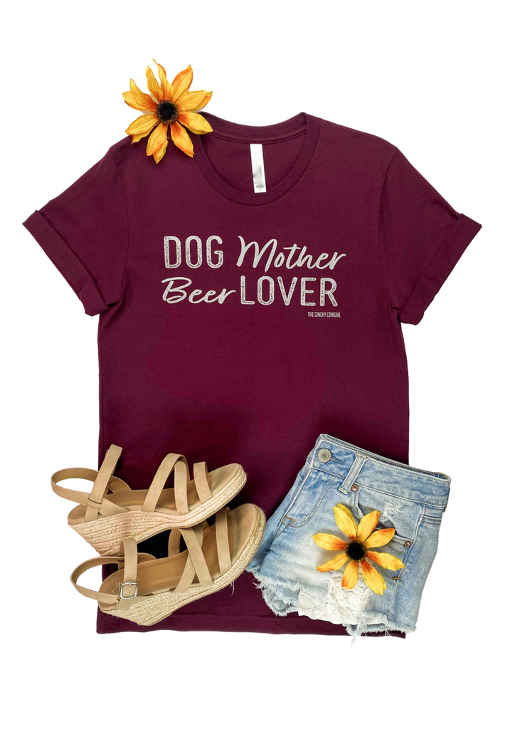 Maroon Dog Mother Beer Lover Short Sleeve Graphic Tee tcc graphic tee The Cinchy Cowgirl   