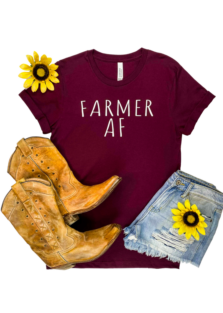Maroon Farmer AF Short Sleeve Graphic Tee tcc graphic tee The Cinchy Cowgirl   