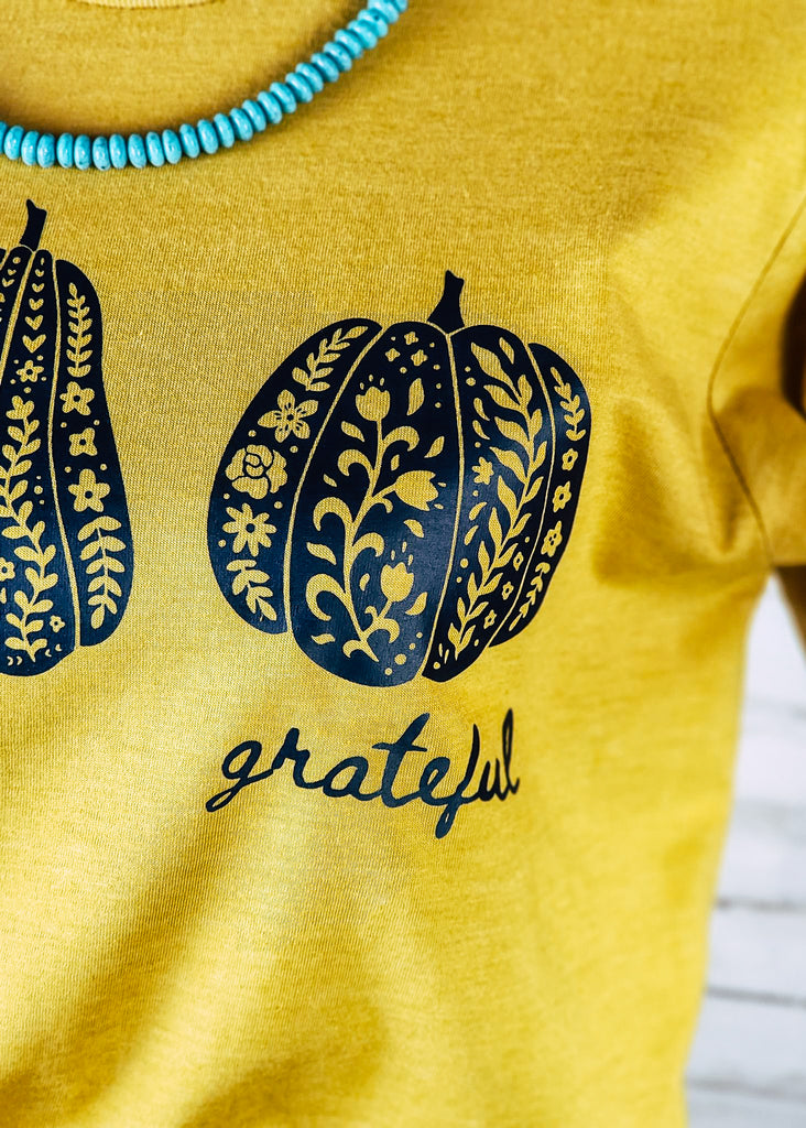 Mustard Grateful Pumpkin Short Sleeve Graphic Tee tcc graphic tee The Cinchy Cowgirl   