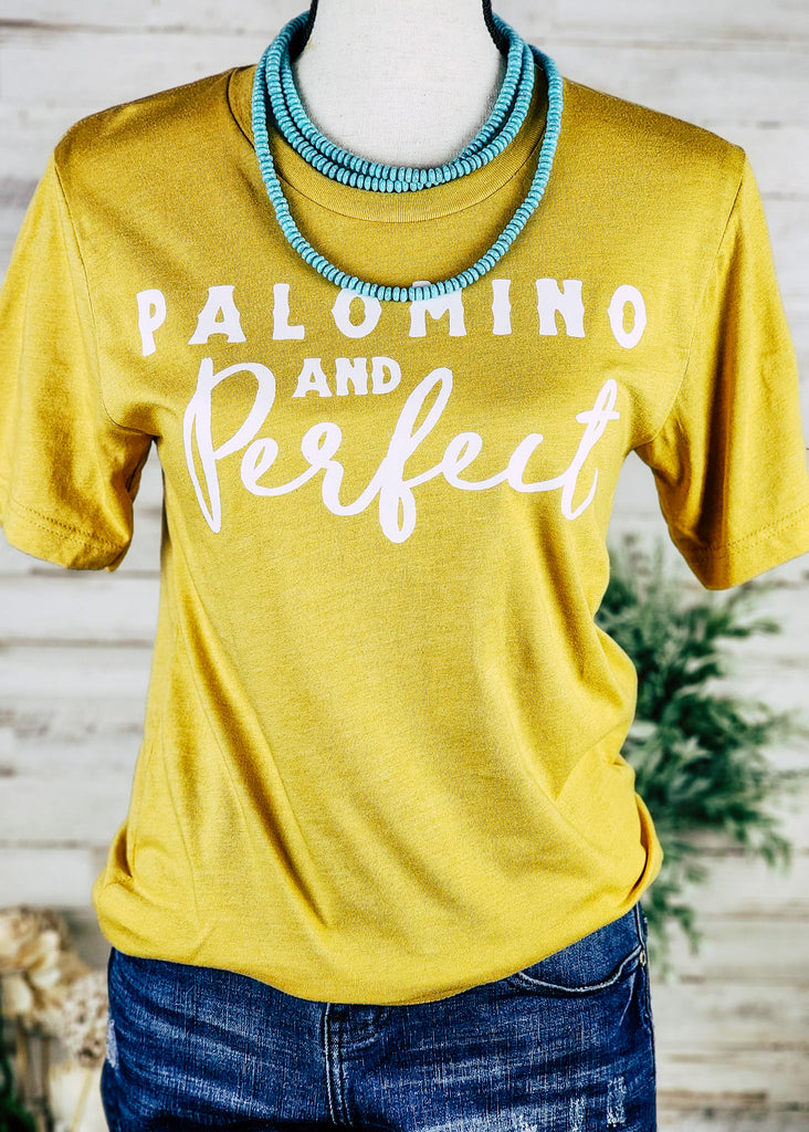 Mustard Palomino & Perfect Short Sleeve Graphic Tee tcc graphic tee The Cinchy Cowgirl   