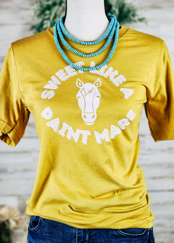 Mustard Sweet Like A Paint Mare Short Sleeve Graphic Tee tcc graphic tee The Cinchy Cowgirl   