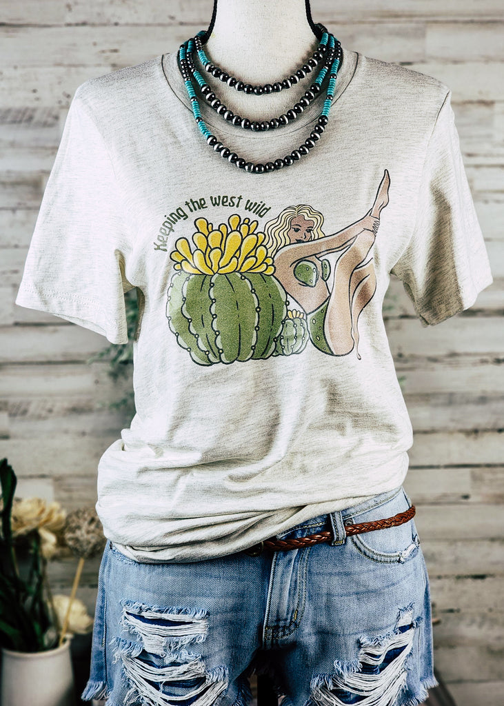 Natural Keeping The West Wild Short Sleeve Graphic Tee tcc graphic tee The Cinchy Cowgirl   