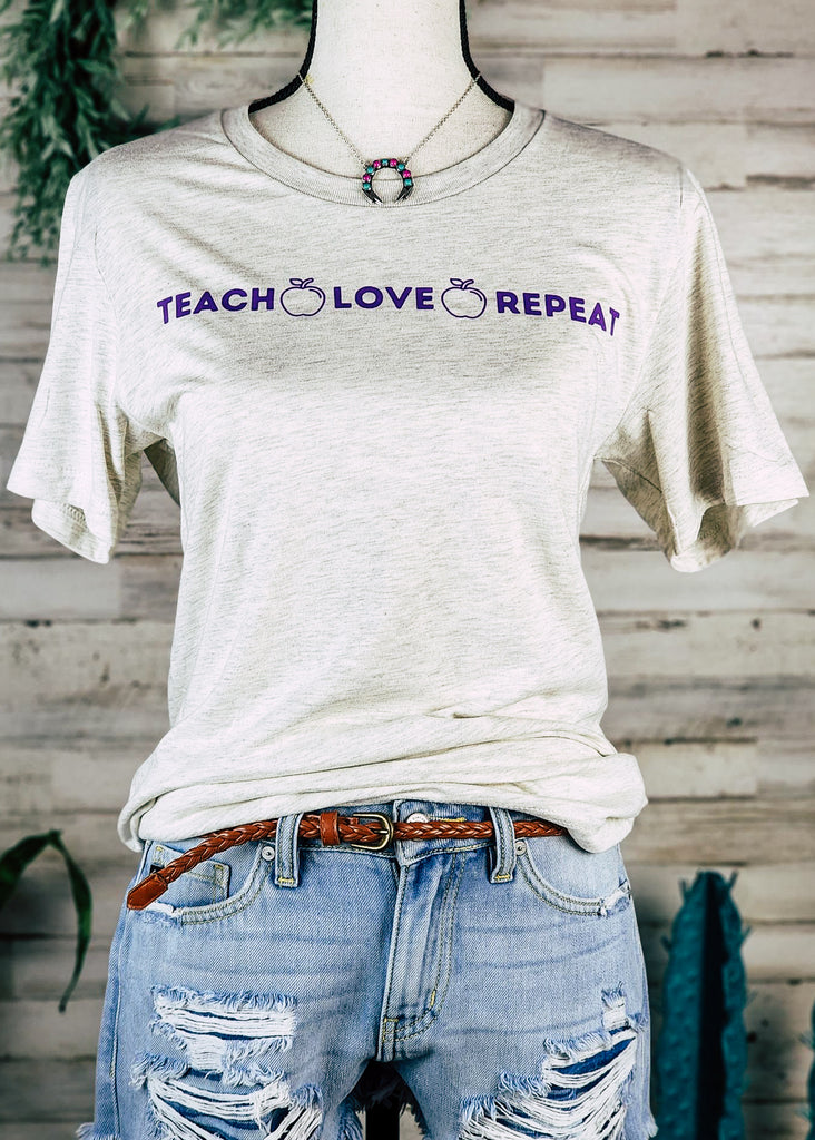 Natural Teach Love Repeat Short Sleeve Graphic Tee tcc graphic tee The Cinchy Cowgirl   