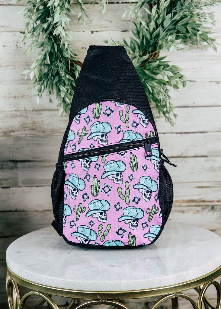 Pink Skulls Sling Handbag sling bag The Cinchy Cowgirl   
