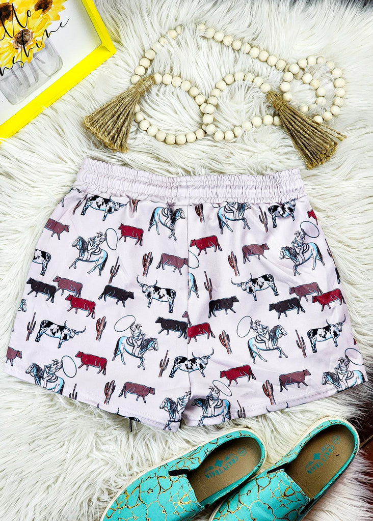 Ranch Cattle Drawstring Shorts drawstring shorts The Cinchy Cowgirl (YC)   