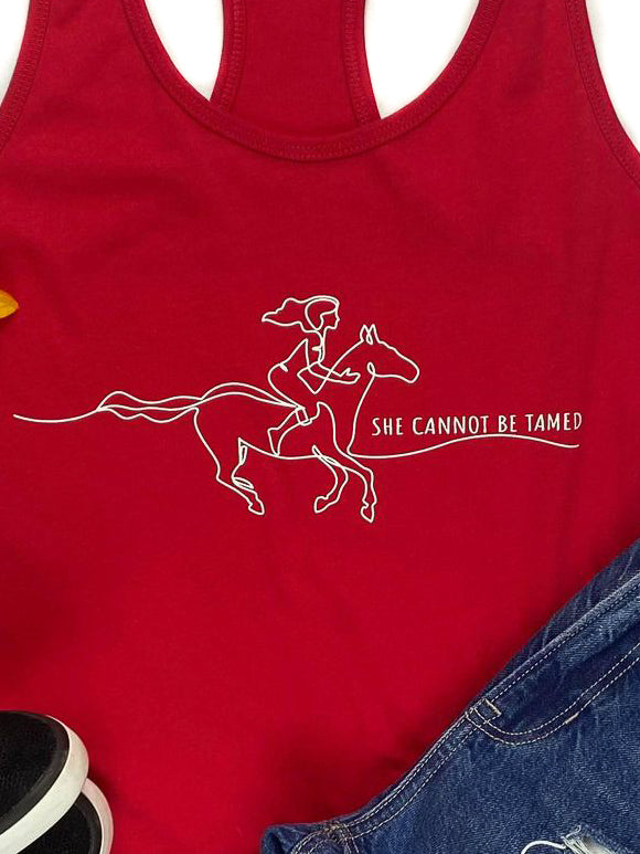 Red She Cannot Be Tamed Tank Top tcc graphic tee The Cinchy Cowgirl   