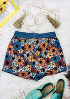 Retro Floral Cowhide Drawstring Shorts drawstring shorts The Cinchy Cowgirl (YC)   