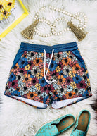 Retro Floral Cowhide Drawstring Shorts drawstring shorts The Cinchy Cowgirl (YC) XS  